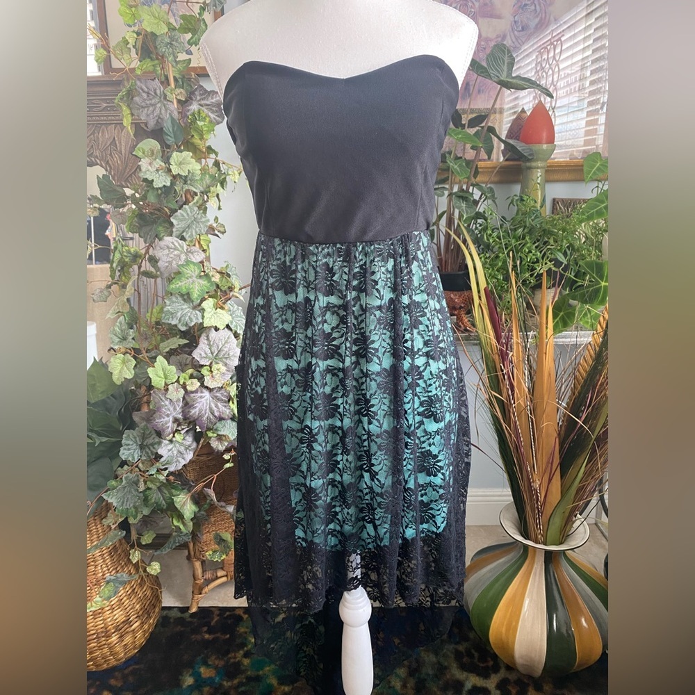 Emeralde Sundae high/low lace overlay strapless witchcore gothcore fairycore